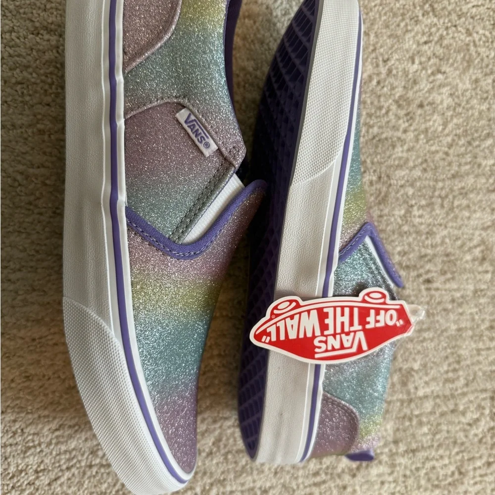 Vans Rainbow Glitter Asher Pull‎ Ons Youth Size 6 Or Women’s  Size 7 New No box